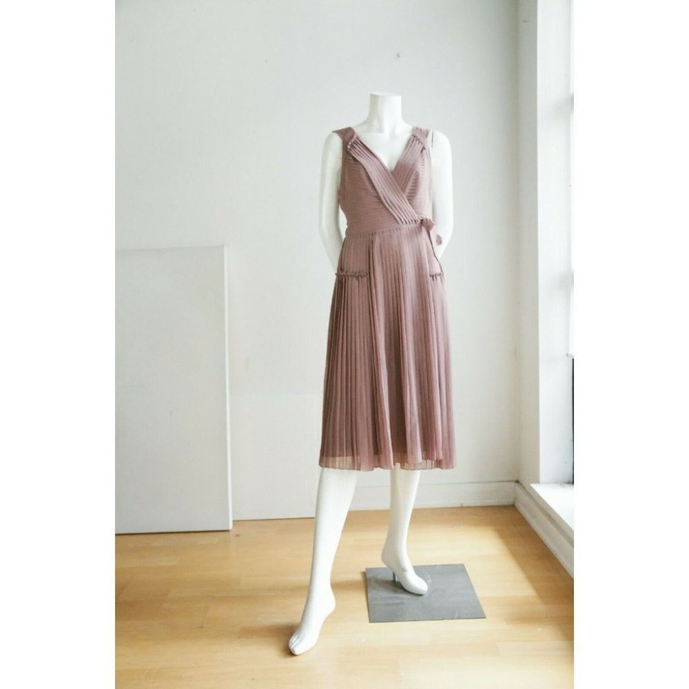 Burberry Mauve Pleated Midi Wrap Dress - Picture 3 of 12